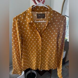 Reformation Violet Button Front Polka Dot Mustard Bouse